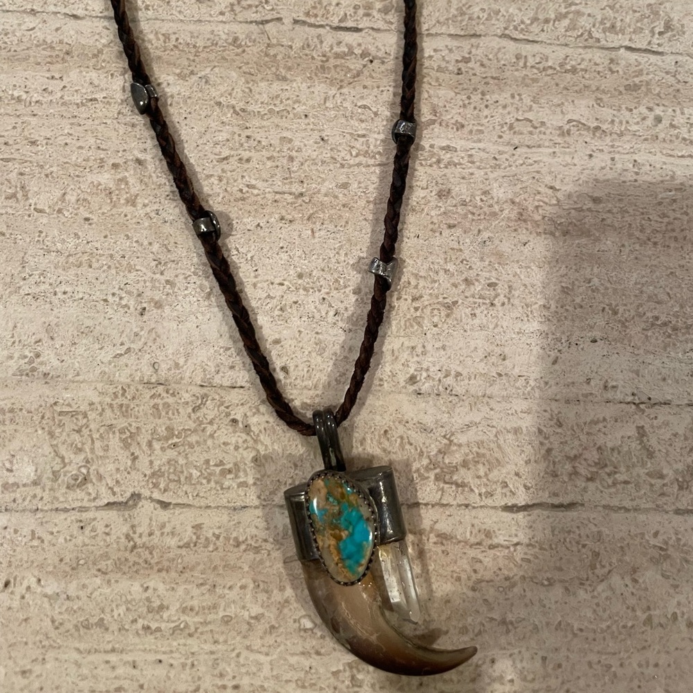 Rare, Vintage, Native American Claw pendant with turquoise and quartz crystal!